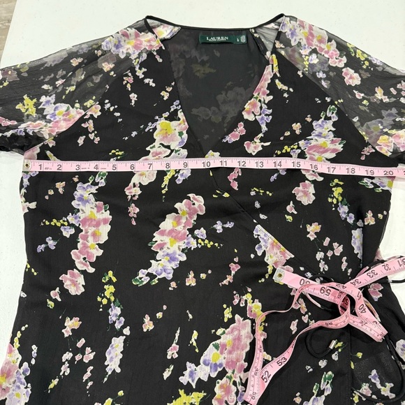 Lauren Ralph Lauren Floral Wrap Blouse Bell Sleeves Black Sheer Women’s Large - Picture 6 of 15